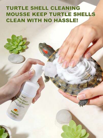 Turtle Shell Cleaning Mousse With Brush - 2-In-1 Foam Cleaner & Scrubber For Dirty Shells, Removes Algae & Stains, Gentle Reptile Shell Care For Turtles & Tortoises