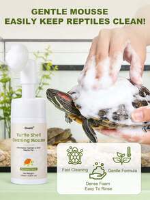 Turtle Shell Cleaning Mousse With Brush - 2-In-1 Foam Cleaner & Scrubber For Dirty Shells, Removes Algae & Stains, Gentle Reptile Shell Care For Turtles & Tortoises - Cleansing Mousse - View 2