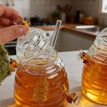 1/2 PCS 480ml/16.23oz High Borosilicate Glass Honeycomb Jars, With Lid And Stir Bar, Transparent Honey Storage Containers, Suitable For Home, Weddings, Parties, And Kitchen Use. - 橘色 - 查看 4