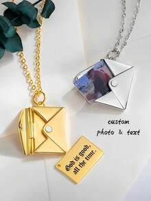 Custom Envelope Necklace With Photo, Envelope Secret Message Locket, Love Letter Message Necklace, Gift For Girlfriend/Wife - Multicolor - View 1