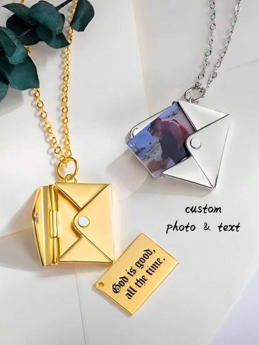 Custom Envelope Necklace With Photo, Envelope Secret Message Locket, Love Letter Message Necklace, Gift For Girlfriend/Wife - Multicolor - View 1