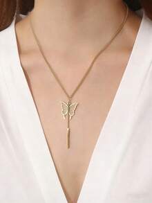 1 pieza Collar de acero inoxidable con diseño de mariposa en forma de Y, tono dorado, regalo perfecto para novia y amiga - Amarillo Oro - Ver 1