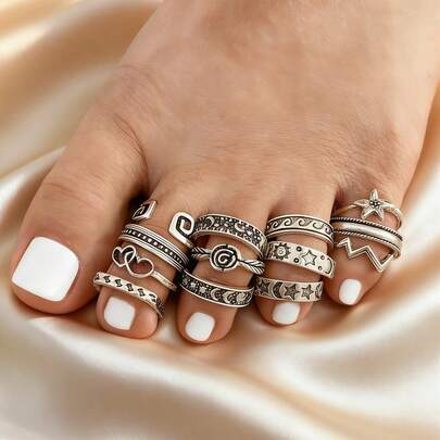 Set de 9 piezas de anillos ajustables para pies con formas de serpiente, mariposa, libélula, delfín, corazón, hoja, etc. para mujeres y niñas