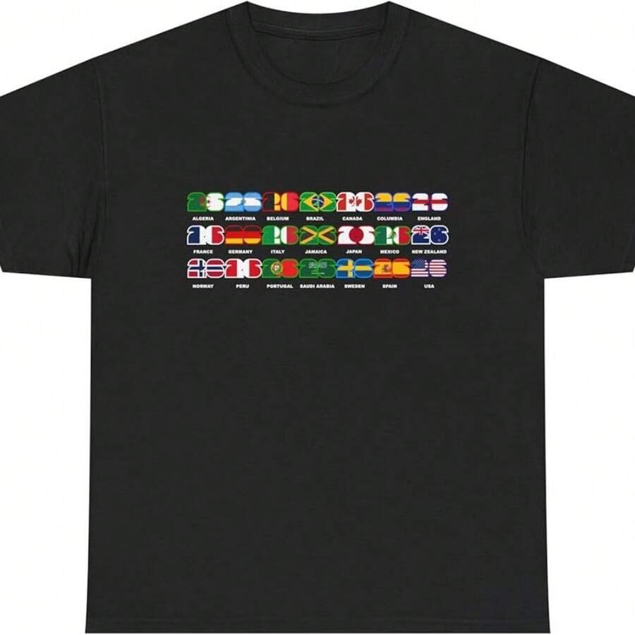 2026 World Cup Themed Tee Featuring All The Flags Of The Qualifying Nations - màu đen - Xem 1