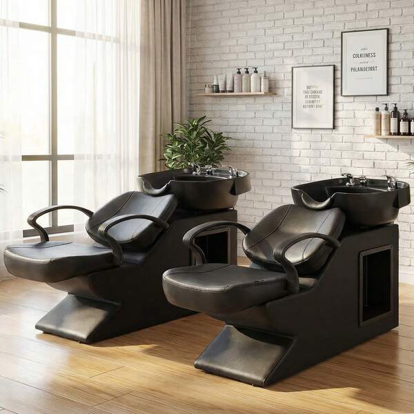 Shampoo Backwash Sation, Salon Shampoo Bowl And Chair Set Reclining Salon Chairs For Hair Stylist With Sink, Leather Salon Styling Chair Station Modern Hair Styling Chair For Home Beauty Salon Shop-2 Piece