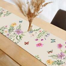 1pc Table Runner/Flag Butterflies And Flowers Spring Scene Kitchen Dining Table Decoration For Indoor/Outdoor Dining Decor For Family Gatherings & Parties Easy-Clean Festive Decoration - 1件-13*72吋/33*183厘米 - 查看 6