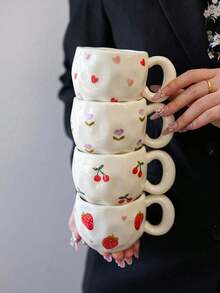 1个樱桃草莓陶瓷马克杯，杯身采用不规则浮雕设计，可用作早餐咖啡杯、卡布奇诺杯、下午茶杯、红茶杯，大容量水杯，是送给女朋友、母亲节或结婚的理想礼物。 - 彩色 - 查看 1
