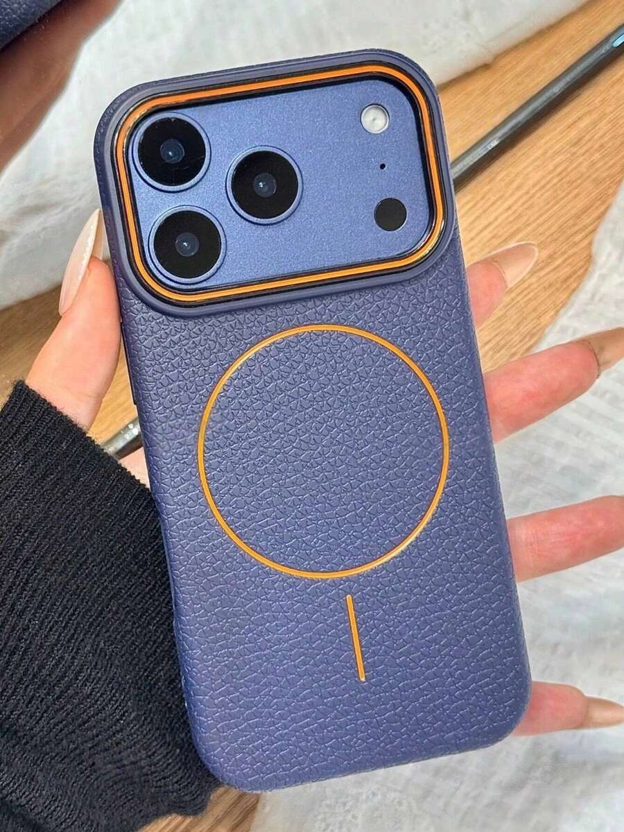 1pc Matte Pebble Grain Magnetic Phone Case, Compatible With IPhone 17 Air 16 15 14 13 12 11 Pro Max Plus, Supports Wireless Charging, TPU Soft Shell - Navy - View 1