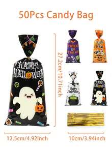 25/50/100pcs Halloween Gift Bags, Halloween Pumpkin & Ghost Decor Gift Packaging Bags, Halloween Trick Or Treat Decorations, Halloween Outdoor Decor, Halloween Party Supplies, Halloween Decor Gift Wrapping Items, Halloween Candy Bags, Halloween Party Favor Bags - Candy Witch Halloween Mix - View 12