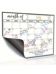 1pc Magnetic Fridge Calendar Whiteboard - Large 11"X8.3" Magnetic Dry-Erase Monthly Planner With Magnetic Board, Calendar Grid & Notes Section,, Office - Magnetic Strip Compatible (Compatible With Fridge Magnets) - A - 查看 8