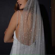 1pc 3 Meters Long Sparkling Glitter Bridal Veil, Suitable For Wedding Ceremony, Wedding Photography, Registration, With Comb - Straight White - View 8