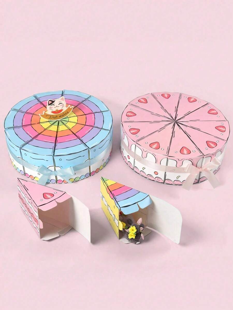 Bộ 10/20 hộp quà hình bánh kem sáng tạo, chủ đề kép dâu tây + cầu vồng, hộp tam giác có thể tháo rời, thiết kế vẽ tay hình dâu tây chảy và các lớp cầu vồng, trang trí nơ satin, đồ thủ công bằng giấy, thích hợp cho tiệc sinh nhật, lễ cưới, quà tặng đám cưới, quà cảm ơn cặp đôi mới cưới, ngày Valentine, tiệc tùng. - Mẫu mới - Xem 1