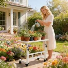 Heavy-Duty Adjustable Height Multi-Functional Garden Workbench | Metal Frame, Large Worktop, With Four Brake Wheels, Suitable For Offices, Bedrooms, Patios, Gardens, Etc., Durable And Easy To Clean, Can Be Used As A Planter Table Or Outdoor Garden Table. - Lớp đơn - Xem 7