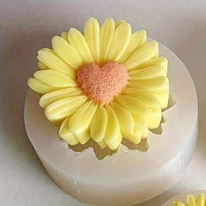 1个蜡模，无缝心形菊花香薰蜡烛硅胶模具，DIY菊花香石，家居装饰配件，适用于生日、情人节、母亲节、婚礼等节日，高品质柔韧硅胶模具