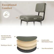 Juego de 2 Taburetes de Bar de Piel Sintética 26 Pulgadas con Respaldo, Patas de Metal Sólidas, Sillas Tapizadas Modernas para Cocina, Isla de Cocina y Barra de Mostrador - Verde - Ver 7