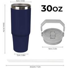 30盎司不锈钢保温水杯，带提手，双层壁防漏，适用于大多数杯架，带盖和吸管，适合健身房、家庭、办公室和旅行，A-Z字母熊图案 - 藏蓝色 - 查看 2