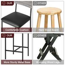 Juego de 4 taburetes tapizados con Respaldo y reposapiés, Asiento más Ancho, taburetes de Cocina para Isla de Cocina, Comedor, fácil Montaje, Gris Retro - Negro - Ver 5