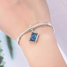 CYMYSS 1pc Fantasy Starry Sky 925 Silver Plated Artificial Zirconia Blue Crescent Moon & Star Pattern Book Pendant, Women's Gift For Valentine's Day/Birthday/Daily Wear - Multicolor - View 6