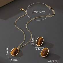 3件套优雅棕色耳环项链首饰套装，女士礼物 - 棕色 - 查看 3