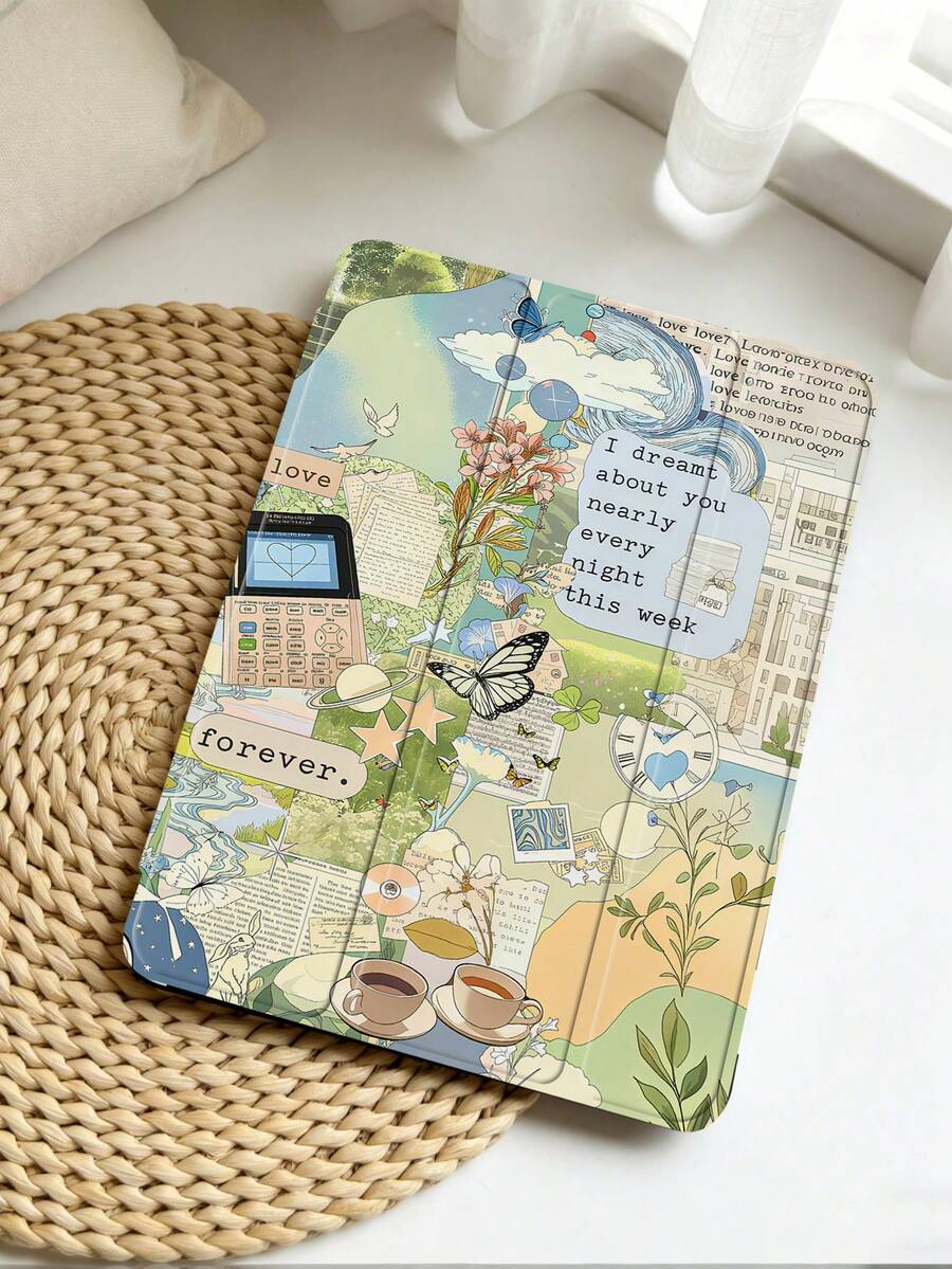 1 件装拼布图案彩绘平板电脑保护套，兼容 Mini4/Mini5/Mini6/Mini7/Air/Air2/9.7/10.2/10.5/Air4/Air5/10.9/Pro 11 英寸/第十代/Air 11 英寸 (M2)-2024/Pro 11 英寸 (M4)-2024/Air 11 英寸 (M3) 2025/(A16) 11 英寸第十一代 2025，Galaxy Tab A8 10.5 英寸 2022。产品特点：不含触控笔，内置触控笔插槽，三折支架，TPU 软边保护，磁吸式睡眠/唤醒功能，清新/优雅/文艺/可爱/趣味/治愈/个性化设计，带触控笔插槽的三折平板电脑保护套 - 彩色 - 查看 1