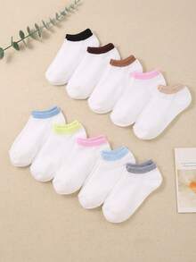 10 Pasang Kaos Kaki Pendek Anak-Anak Motif Garis-garis Warna Permen, Kasual untuk Pemakaian Sehari-hari, Kaos Kaki Putih Unisex - MultiWarna - View 7