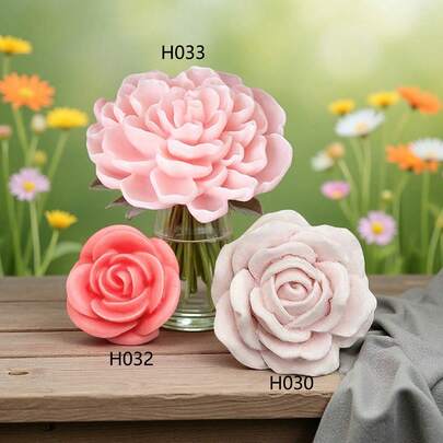 玫瑰莲花香氛蜡烛硅胶模具，DIY花朵手工皂，石膏家居装饰，礼品 - 玫瑰蜡烛硅胶模具