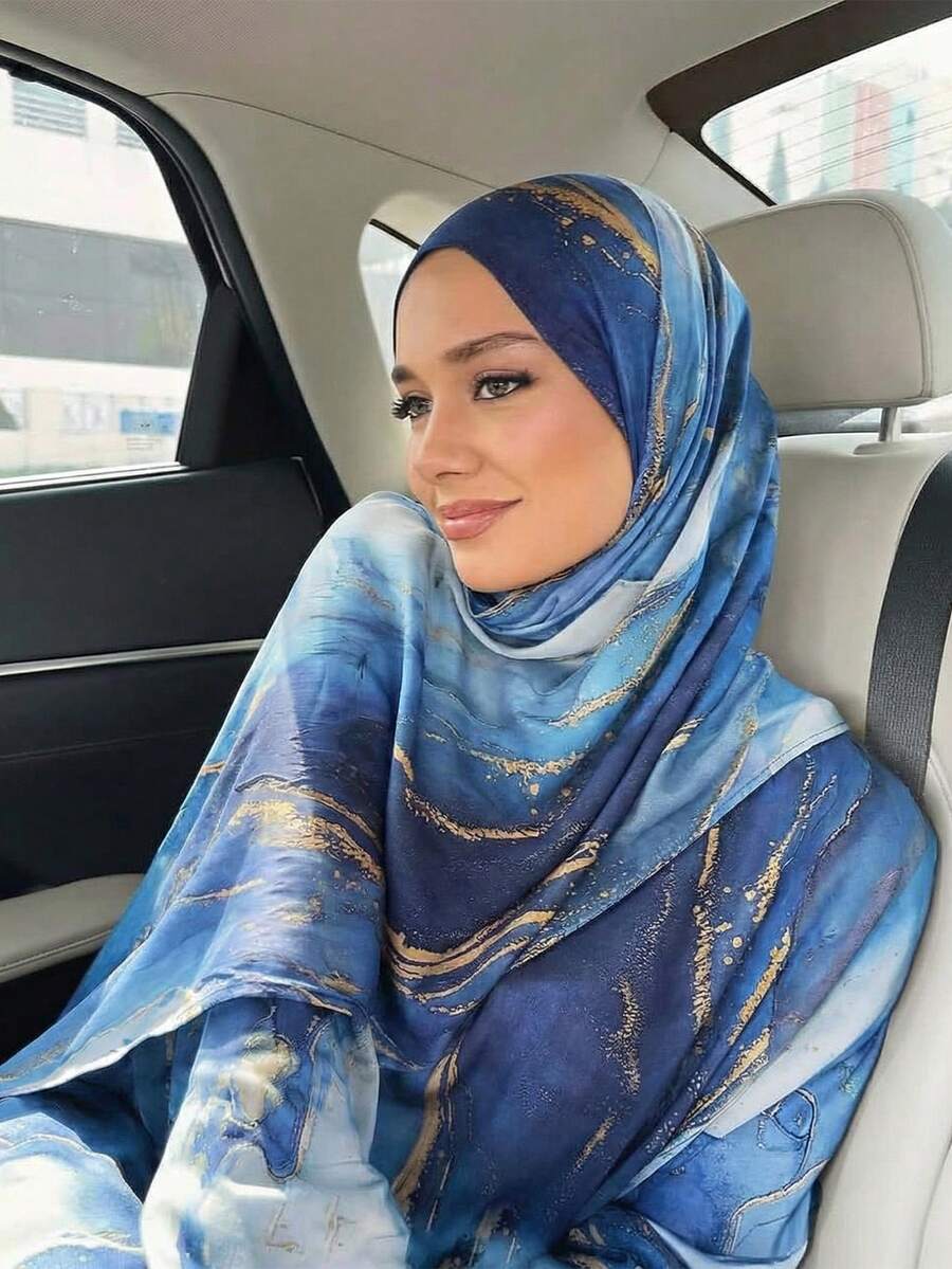 1条女士波西米亚风水彩印花头巾，防晒围巾，多功能披肩头带