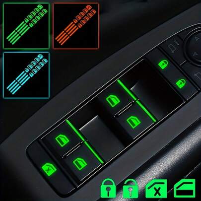 1 Bộ Miếng Dán Công Tắc Cửa Sổ Phát Sáng Trong Bóng Tối Đa Năng - Miếng Dán Nút Chức Năng Màu Xanh Lá/Xanh Dương/Cam Huỳnh Quang (Phát Sáng Sau Khi Hấp Thụ Ánh Sáng) Dùng Cho Nội Thất Xe Hơi