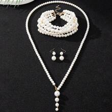 1条项链和1副耳环套装，女士珍珠项链，长款毛衣链，百搭奢华串珠首饰，2023新款 - 一套珍珠項鍊 - 查看 1