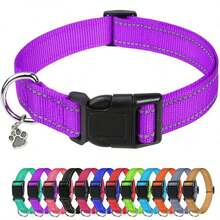 可调节反光尼龙狗项圈，适合大、中、小型犬 - 彩色 - 查看 3