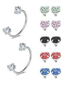 2Pcs U Shape Horseshoe Nose Ring Stainless Steel With Double Head Zirconia, Piercing Jewelry For Women Men, Septum Rings Lip Piercing Eyebrow Piercing Belly Button Piercing Gauges, Summer Festival Prom Accessories Adult Gifts - Multicolor - View 6