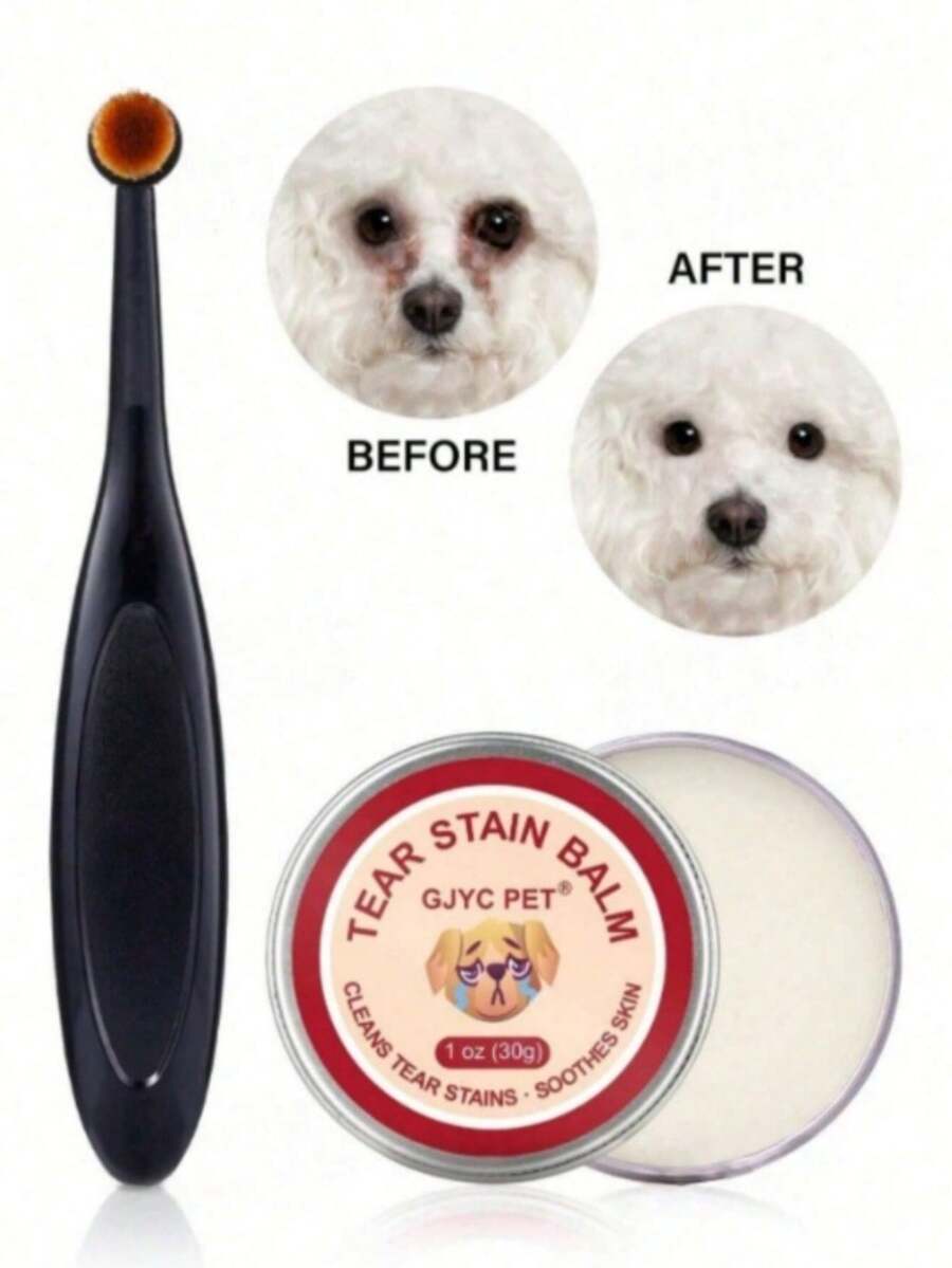 Pet Tear Stain Prevention Balm, Includes Professional Brush, Dog & Cat Eye Care, Natural Anti-Tear, Pet Tear Stain Cleaning Balm - Cleans And Cares For Pet Cat And Dog Tear Stains - Apricot - View 1