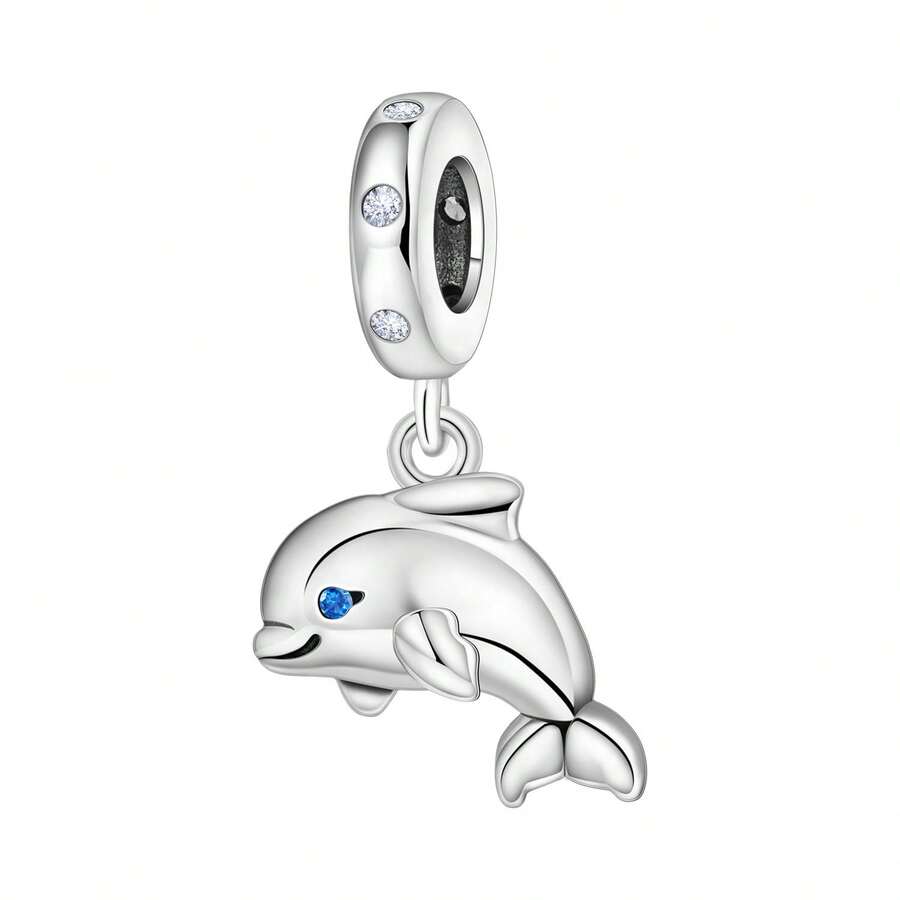 CYMYSS 1pc Minimalist Cute 925 Silver Plated Cubic Zirconia Dolphin Pendant, Gift Jewelry For Women, Valentine's Day/Birthday - Multicolor - View 1