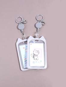 1pc Cute Cat Card Holder, Creative Keychain Pendant, Suitable For Campus Student Meal Card, Bus Card, Work ID Card, Travel Portable Card Holder - Set - View 1