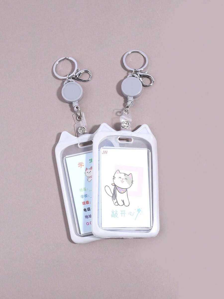 1pc Cute Cat Card Holder, Creative Keychain Pendant, Suitable For Campus Student Meal Card, Bus Card, Work ID Card, Travel Portable Card Holder - Set - View 1