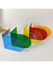 1个彩色亚克力书架，加厚防滑透明L型桌面杂志/书籍支架，可调节设计节省空间，适用于家庭、办公室、学校、开学季 - 彩色 - 查看 2