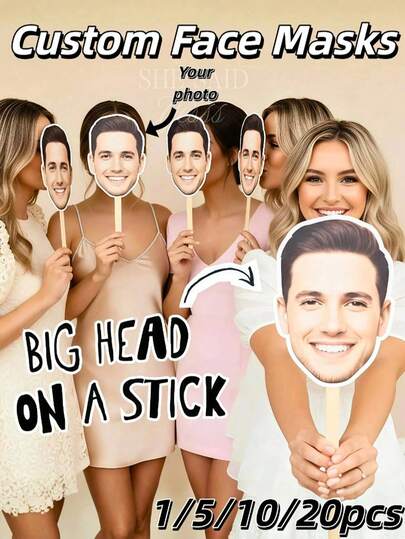 1/3/5pcs Personalized Photo Face Masks, Birthday Party Decorations, Customized Fan-Shaped Portrait Sticks, Fun Masks, Personalized Big Head Portrait Sticks, Customized Face Party Decor Accessories, Upload Photos, Suitable For Birthday, Wedding, Friends, Family, Best Gift, Party, Decoration, Multifunctional, Personalized, Unique, Bachelor Party, Birthday Party Costume, Classroom Decor/Back To School/Party Decoration