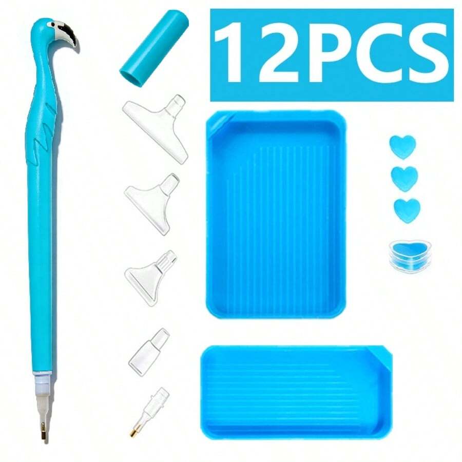 12PCS DIY Diamond Painting Tool Blue Bird-Shaped Diamond Painting Accessory Set, Two Plates And One Pen, 5D Diamond Painting Accessory Tool, Gift For Diamond Painting Enthusiasts, Birthday, Christmas And New Year Gifts - 查看 1