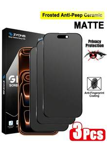 ZYONS TPU Luxury Anti-Peeping Privacy Phone Screen Protector 3pcs Matte Anti-Spy Screen Protector Premium 5H+ Ceramic Film TPU Soft Film Non-Glass Plastic Material Matte Anti-Peeping Full Coverage Anti-Drop Anti-Scratch Edge Protection Bubble-Free Compatible With Iphone 17 Pro Max/17 Air/17 Pro/16 Pro Max/16 Plus/15 Pro Max/14/13/12/11/XS Max Birthday Gift Screen Protector For Family And Friends Essential Phone Accessory For Daily Protection Office Home Waterproof Anti-Shock Anti-Fingerprint Spring Birthday Gift Anniversary Gift - Black - View 1