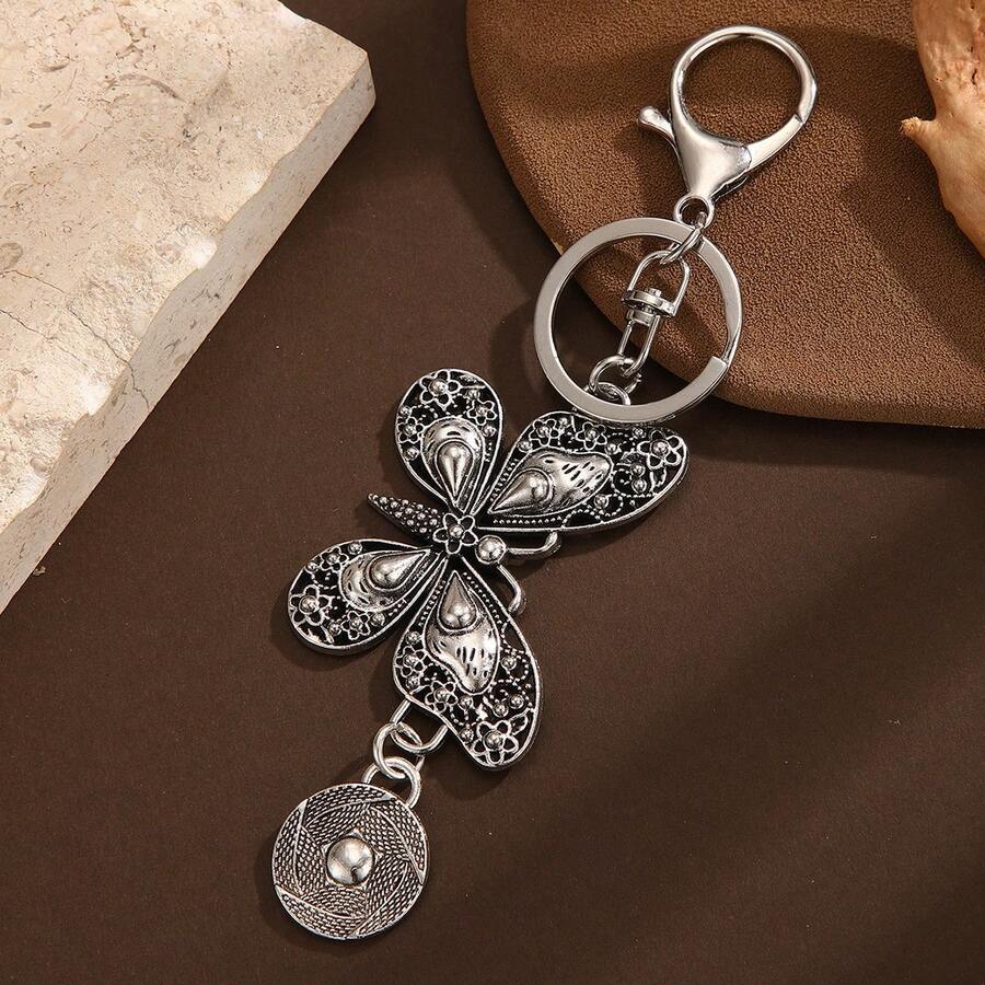 New Arrival Bag Charm & Car Keychain, Metal Material With Creative Turquoise Inlay, Thermal Print Zinc Alloy, Suitable For All Seasons - Silver - View 1