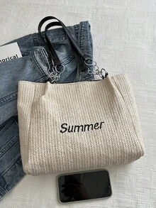 女士手提包/单肩包，适合日常通勤、旅行、购物、休闲外出 - 米色 - 查看 7