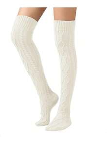 Women's Cable Knit Thigh High Socks Extra Long Winter Socks, Cozy SIFH - Black - View 3
