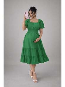 Printed Plain Dresses Comfortable Stylish Elegant Loose Romantic Evangelical Maternity Gender Reveal - 綠色 - 查看 6