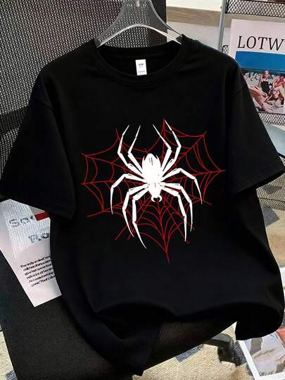 Camiseta de manga corta con estampado de telaraña para niño preadolescente, de corte holgado, transpirable, adecuada para salidas diarias, fiestas, vacaciones y uso en el campus