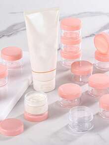 Hũ đựng kem mini trong suốt có nắp trong suốt, Hũ đựng mẫu mỹ phẩm bằng nhựa rỗng, Hộp đựng mẫu trang điểm nhỏ, Kem nhiều màu, Sữa dưỡng thể, Son môi, Phấn mắt, Bột sơn móng tay, Trang sức, Nhỏ gọn & Di động, Có thể tái sử dụng, Phụ kiện du lịch, Vật dụng cần thiết khi đi du lịch, Hũ đựng mẫu mỹ phẩm, Chai mini rỗng - Hồng - Xem 5