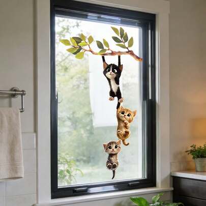 1 pezzo Adesivo per finestra a tema gatto carino e divertente, decalcomania in PVC riutilizzabile a doppia faccia con effetto statico adatta per camera da letto, cucina, bagno, cameretta dei bambini e decorazione della casa