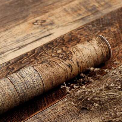 17.71"X118.1" Modern Classic Brown Wood Grain Texture Self-Adhesive Waterproof Wallpaper, Removable And Reusable Contact Paper For Cabinet, Countertop, Shelf, Drawer, Wall, Bedroom, Bathroom, Home Decor