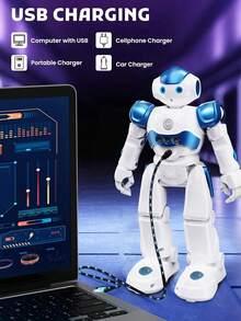1pc Wireless Remote Control & Gesture Sensing Programmable Robot Toy, Rechargeable RC Robot With Auto Demo, Lighting, Dancing, Music & Gesture Sensing, Cool Birthday/Christmas/Valentine's Gift For Children 3+ Years Old - Multicolor - View 3