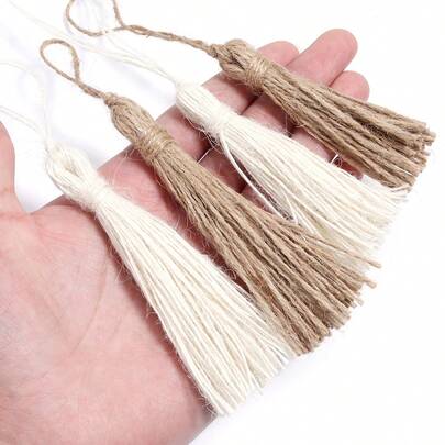 5pcs/Pack Double Strand Hemp Rope Tassels, Retro Rustic Linen Tassels For Clothing, Bags, Hanging Decor, DIY Curtain Tassels