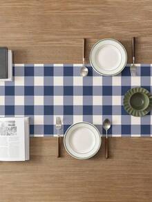 1件经典水牛格纹桌旗，100%涤纶梭织长方形桌布，蓝白格纹，适用于新年、情人节、复活节、感恩节、圣诞节、假日小屋装饰、露营派对用品 - 海軍藍 - 查看 4
